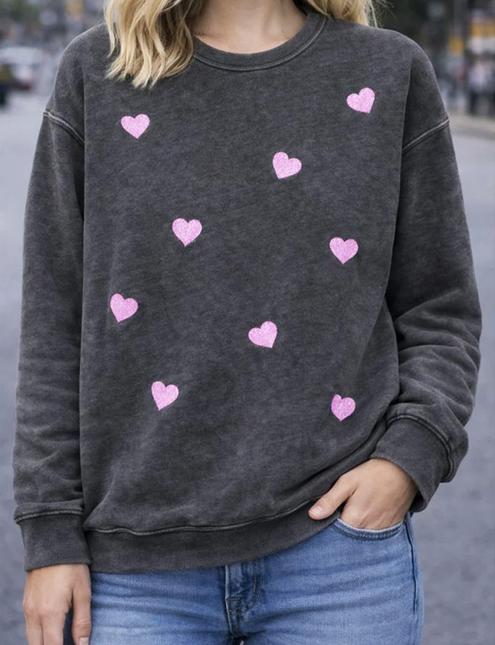 Heart All Over Sweatshirt, Black