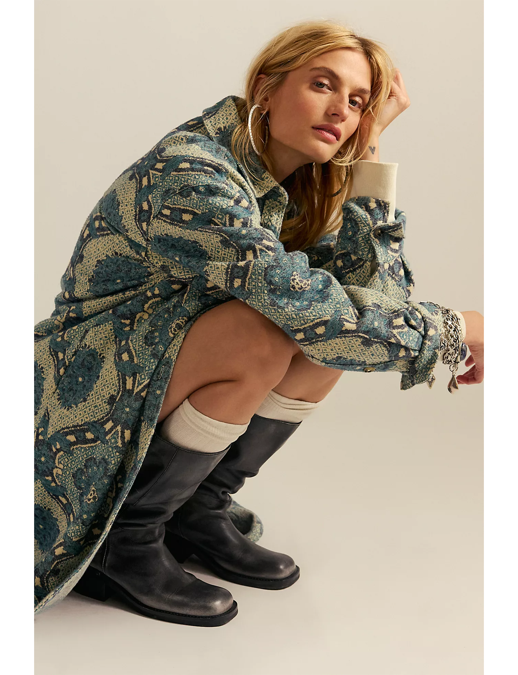 Brick Lane Jacquard Maxi Shirt Jacket, Blue/Combo