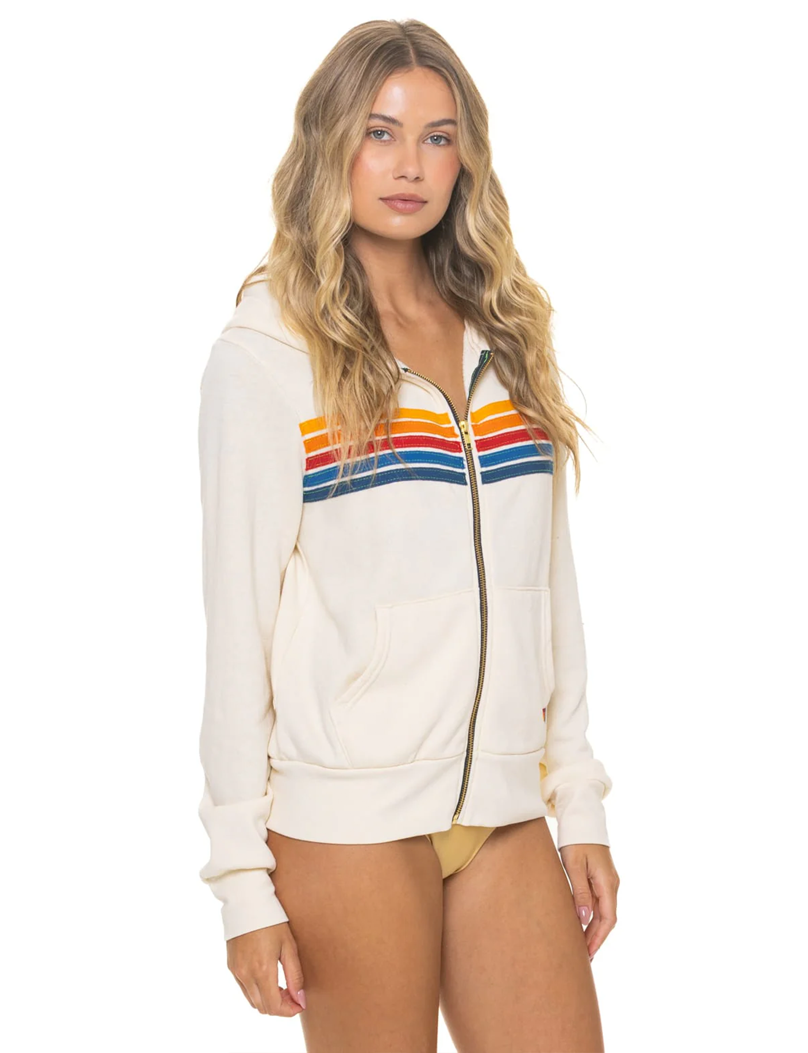 5 Stripe Zip Hoodie, Vintage White/Multi