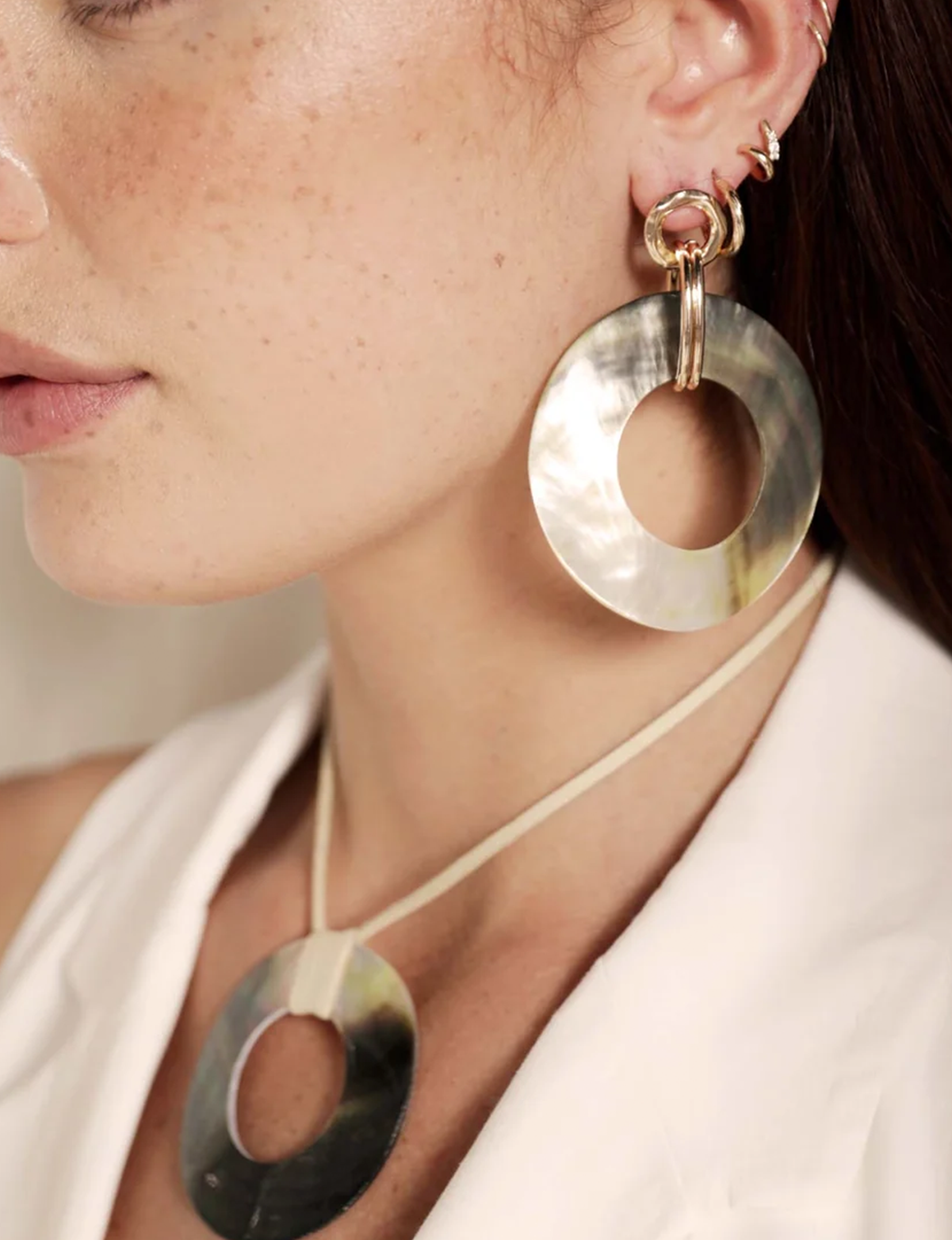 Iridescent Shell Earrings, Gold