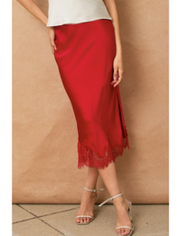 Satin Pencil Skirt, Red Rouge