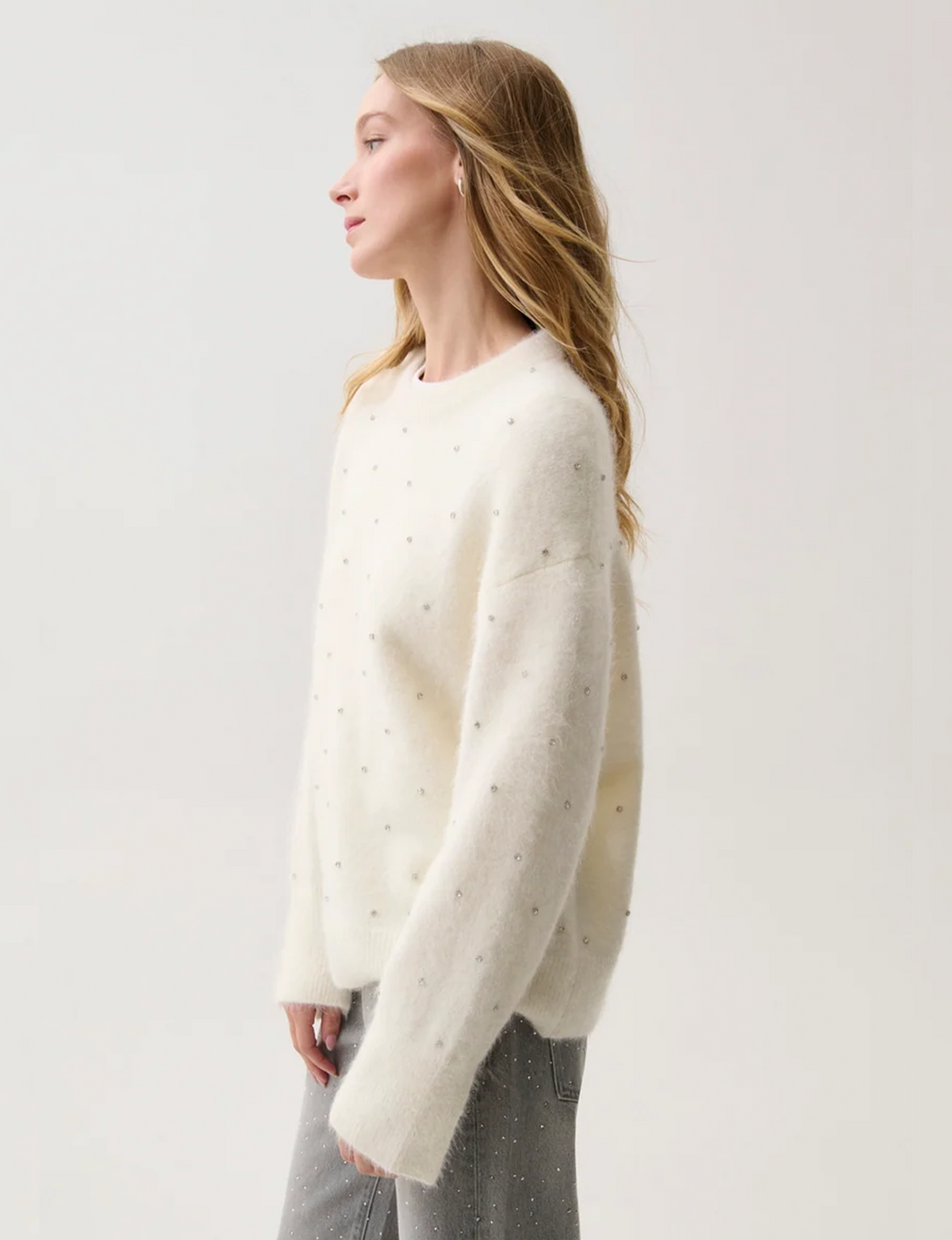 Luna Embellished Sweater, Winter White