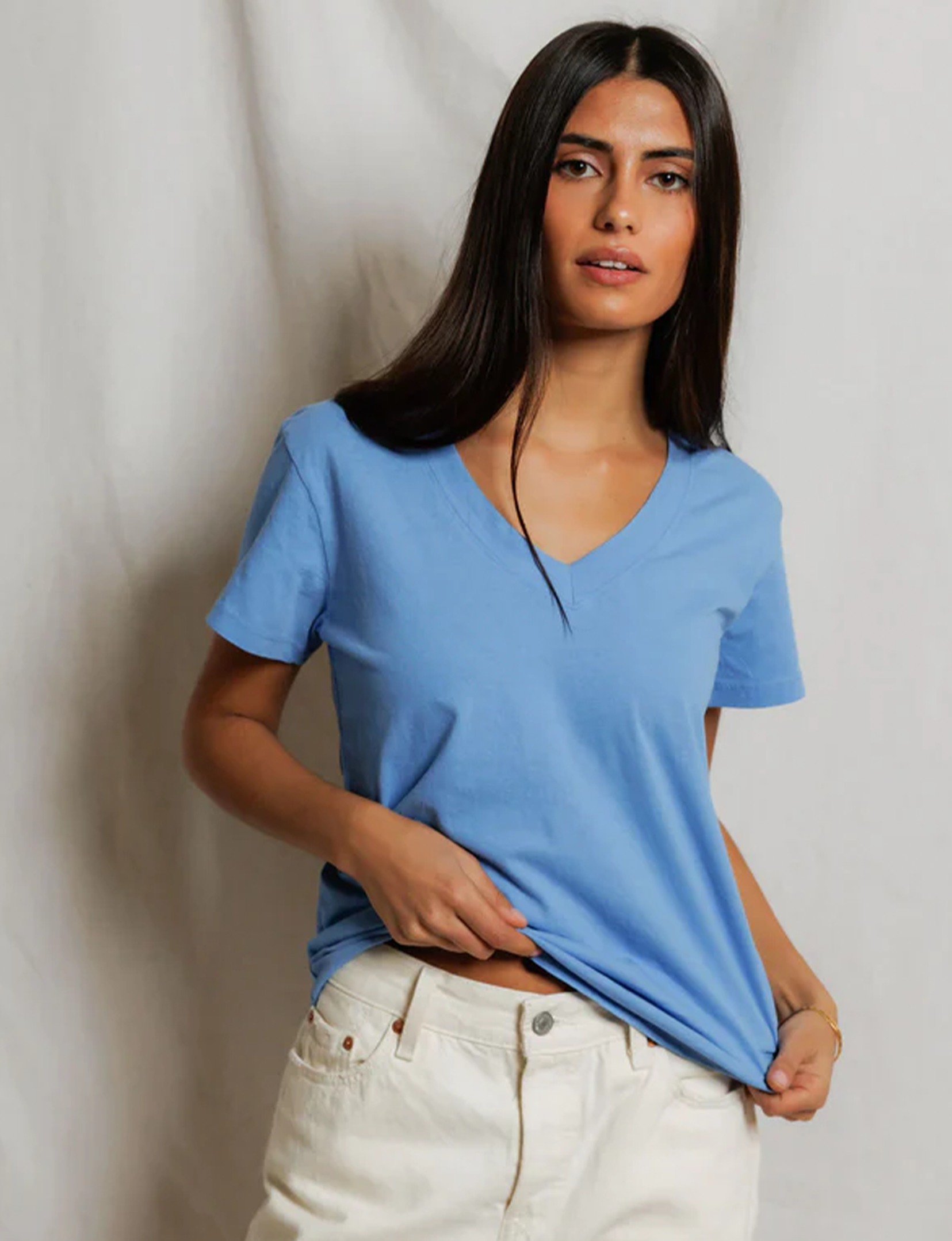 Hendrix V Neck Tee, Pacific Blue