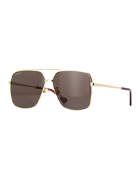 Metal Navigator Sunglasses, Gold/Brown