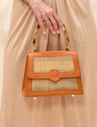 Bamboo Handle Handbag, Tan Leather