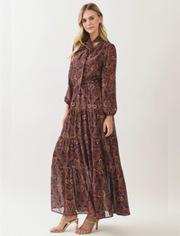 Western Presley Maxi Dress, Wine/Multi