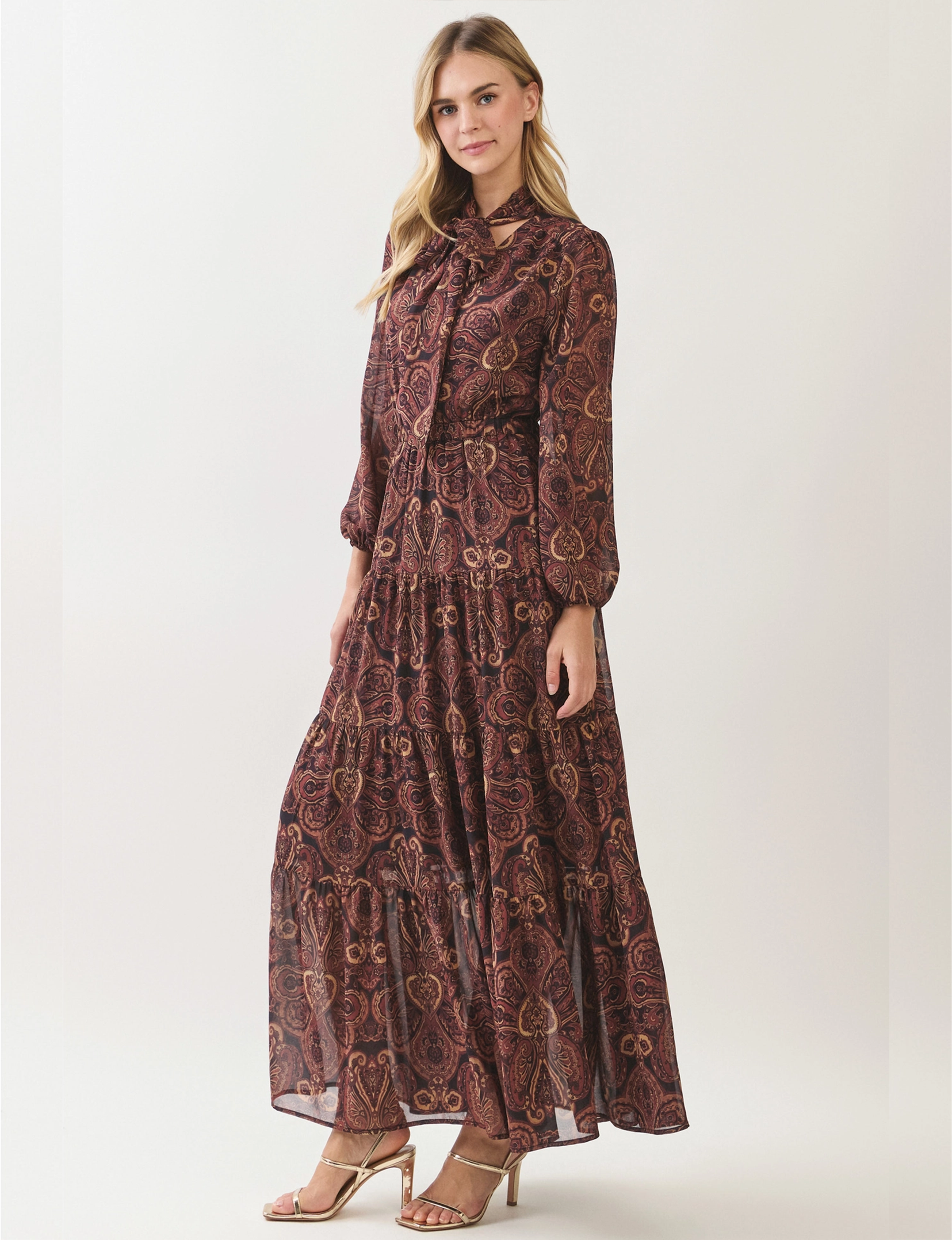 Western Presley Maxi Dress, Wine/Multi