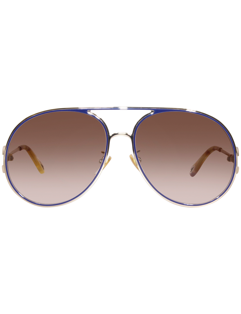 Rimmed Pilot Sunglasses, Gold/Brown