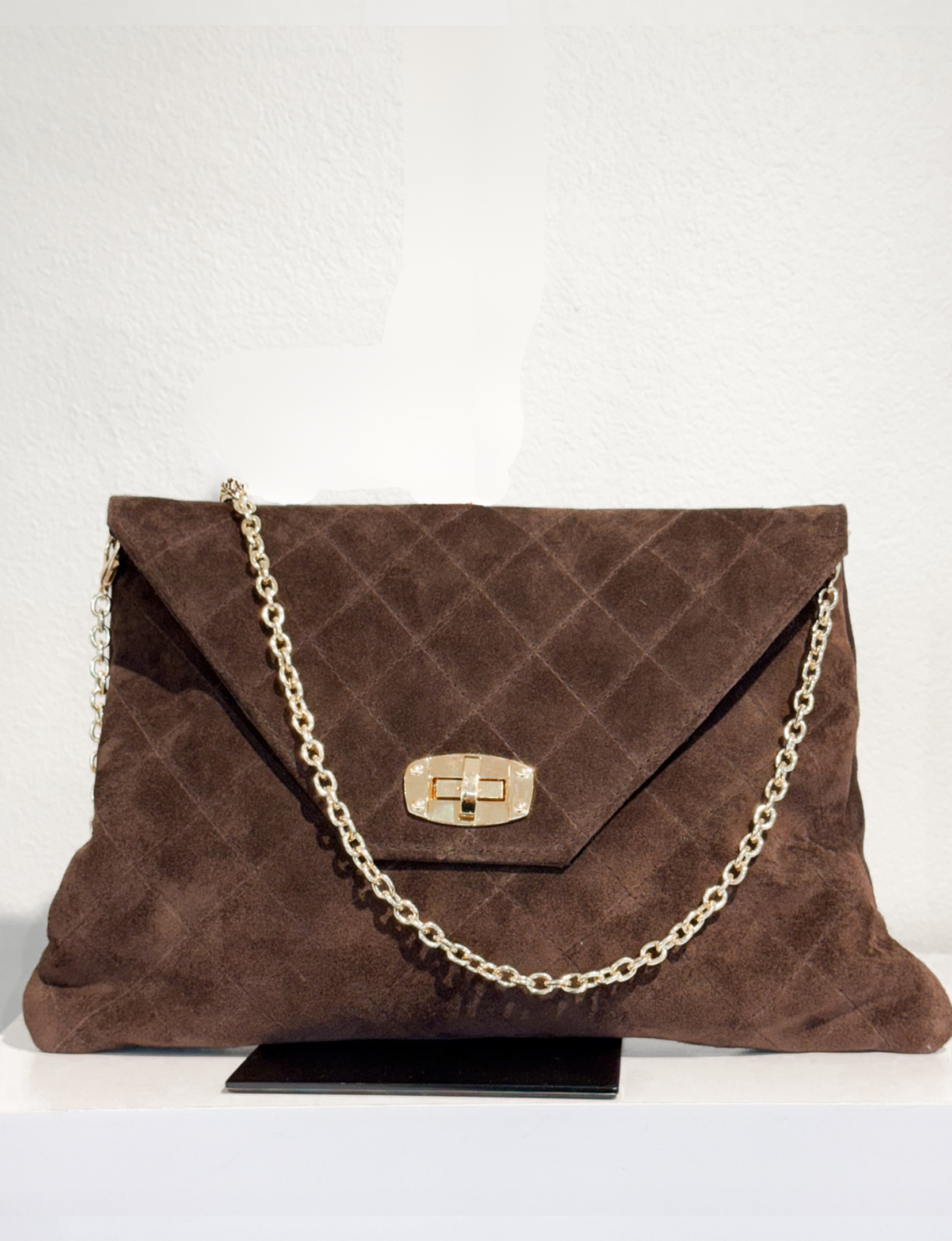 Amber Clutch, Brown Suede