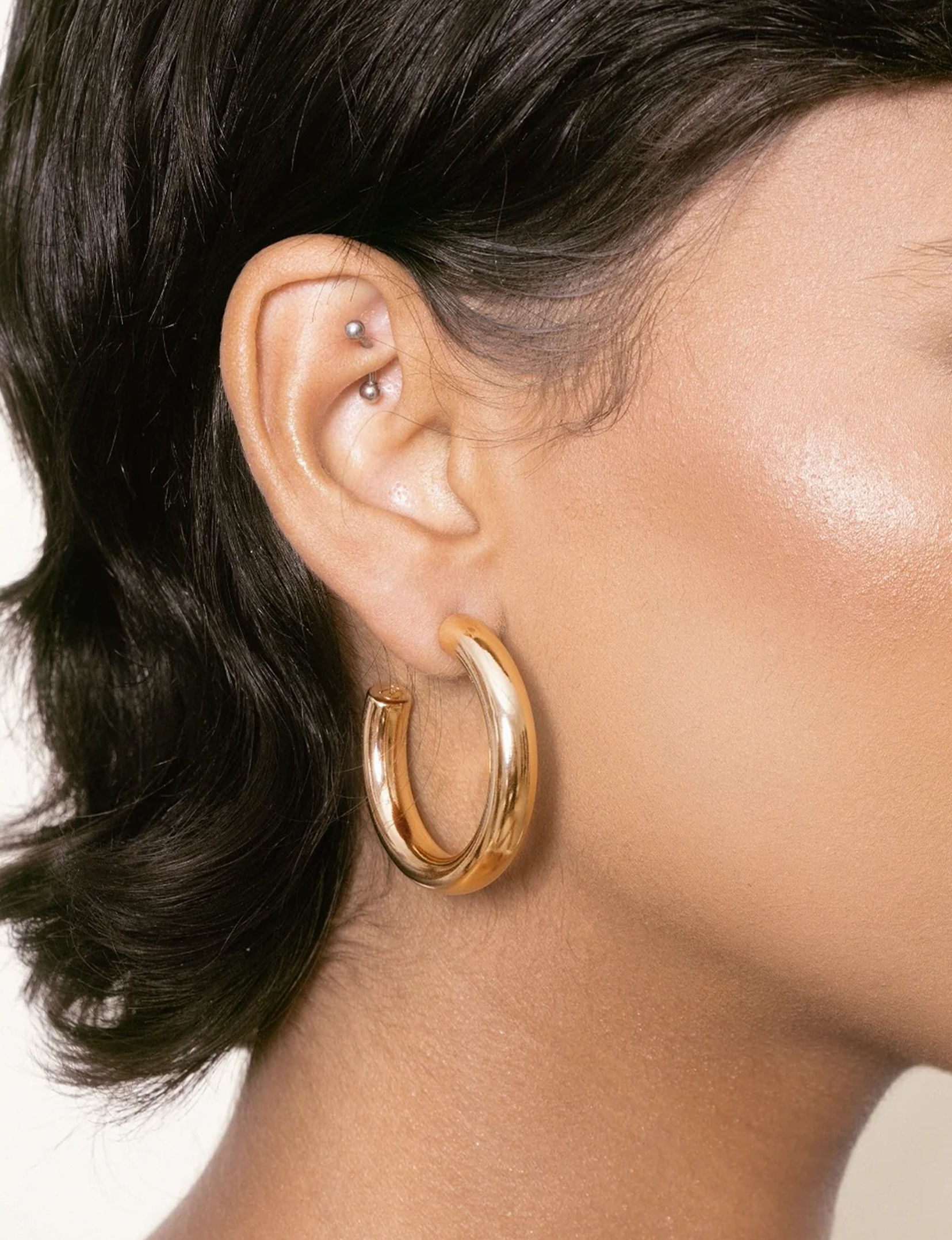 Medium Thick Classic Hoops, Gold