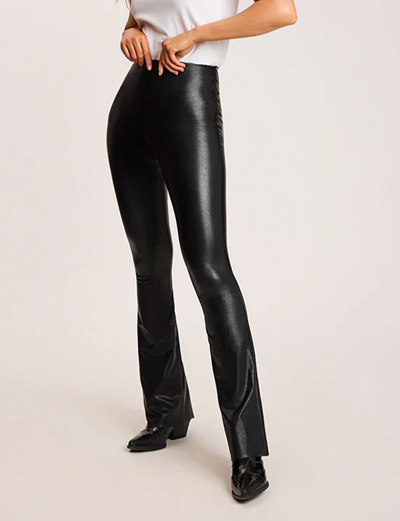 Faux Leather Flared Legging, Black