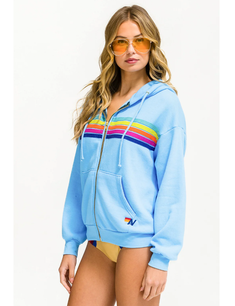 5 Stripe Relaxed Zip Hoodie, Sky/Rainbow