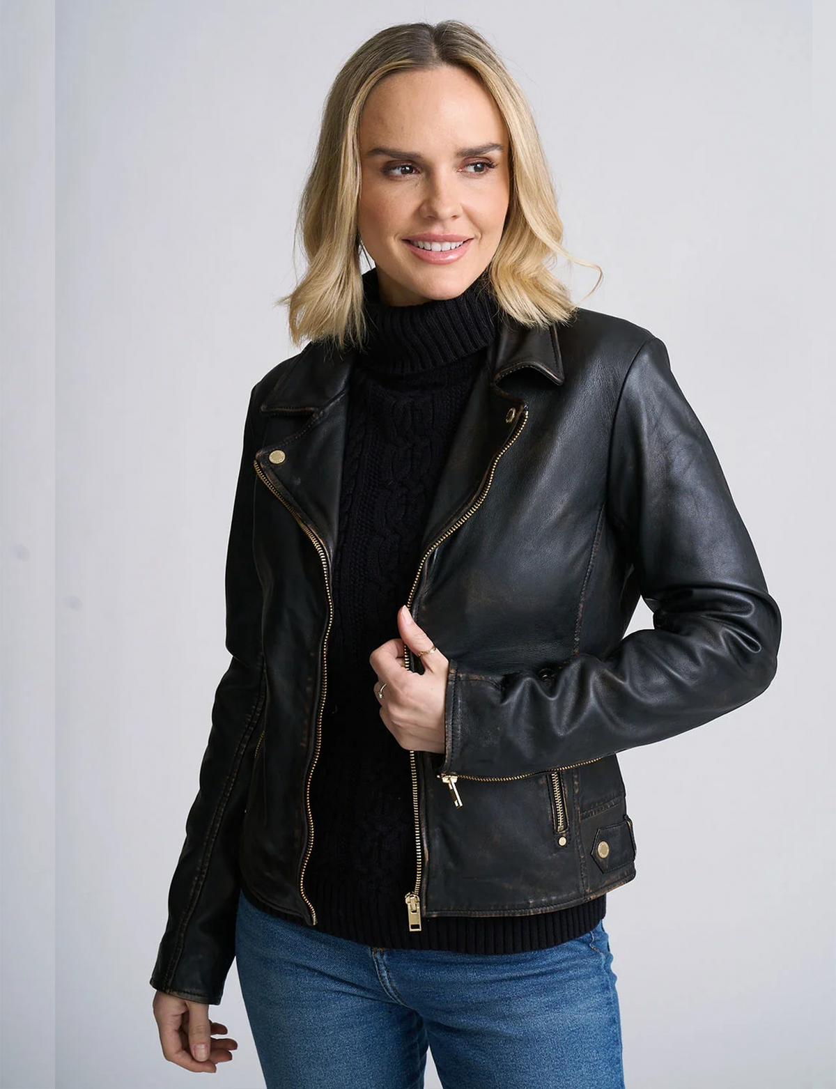 Hazie Biker Jacket, Antique Black