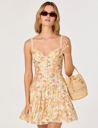 Tazia Mini Dress, Yellow Pink Floral