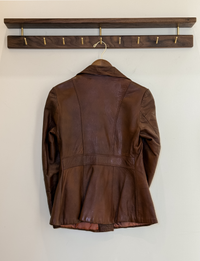Genuine Leather Button Up Jacket, Brown