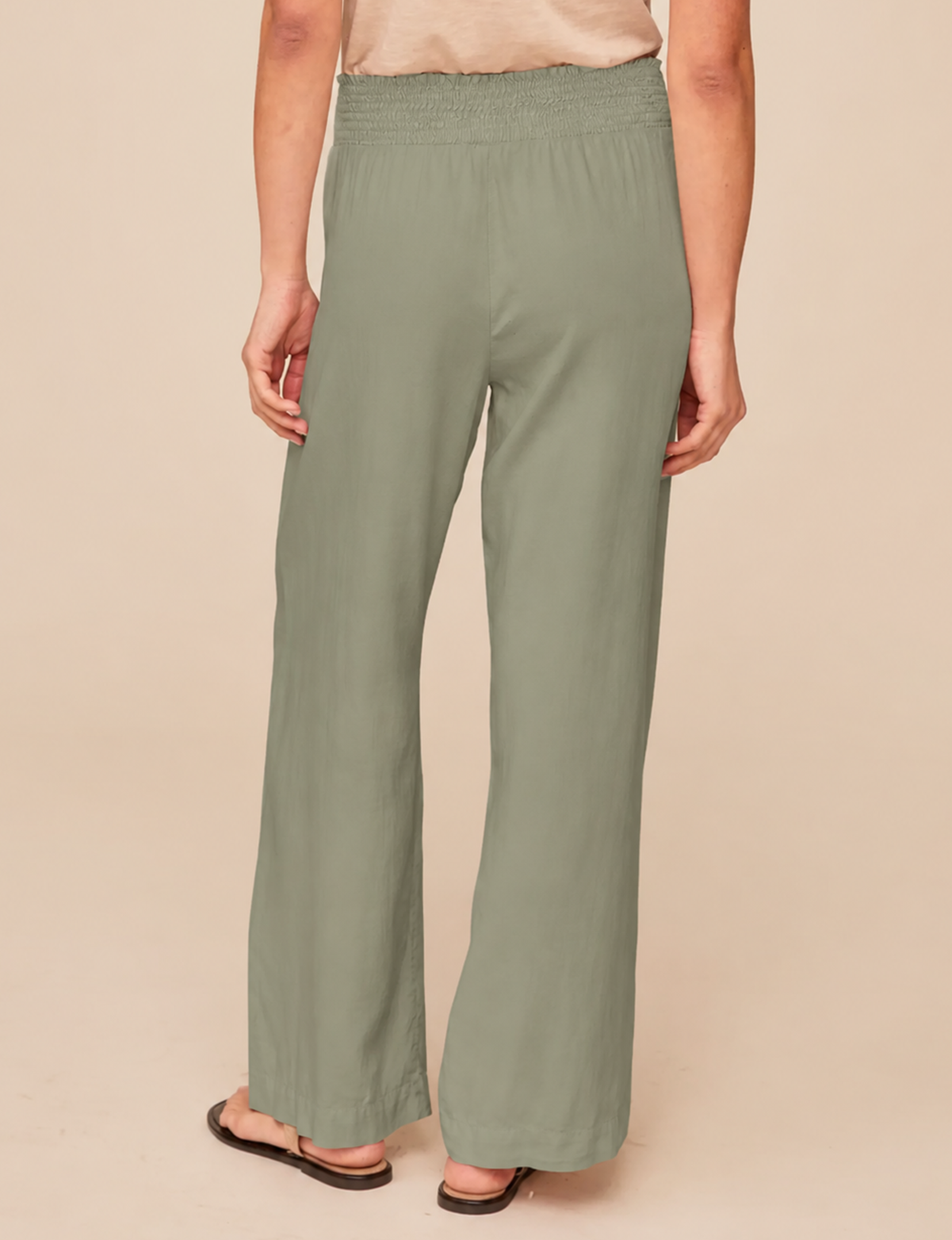 Smocked Pocket Wide Leg Pant, Soft Army