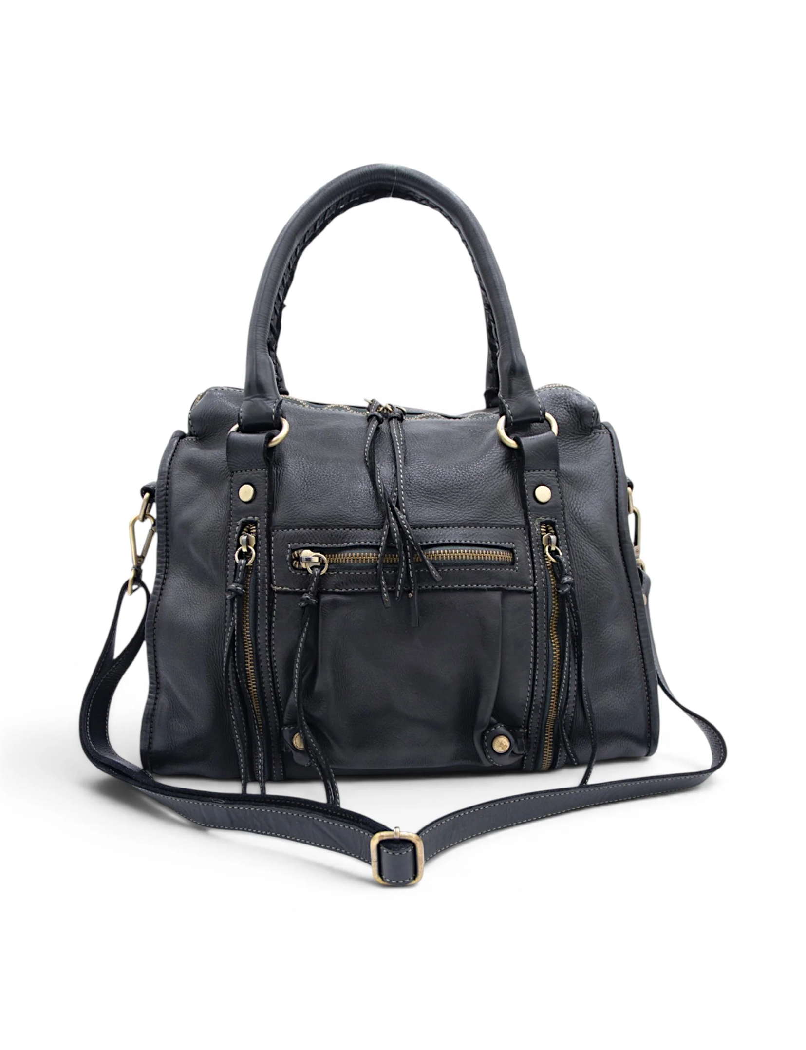 Large Leather Satchel, Black