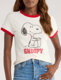 60s Slim Ringer Snoopy Tee, Vintage White/Crimson