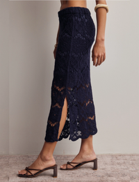 Crochet Lace Midi Skirt, Navy