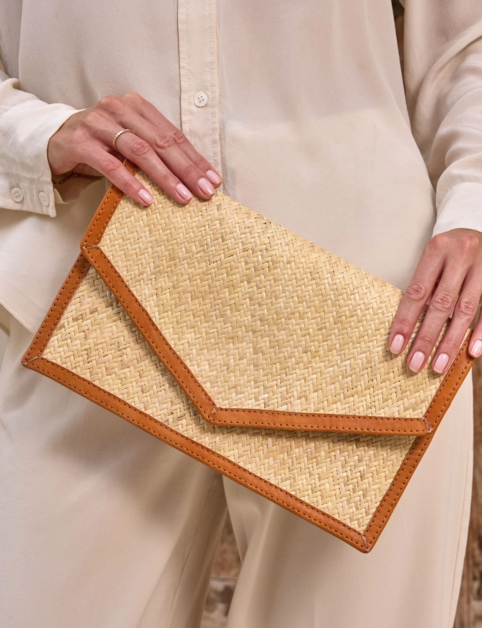 Envelope Clutch, Ivory/Tan