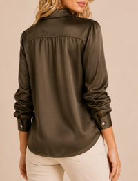 Poppy Button Blouse, Moss Brown