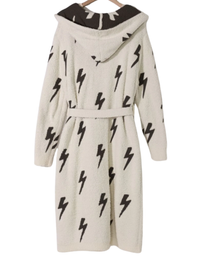 Hooded Lightening Bolt Luxe Robe, Black/Cream