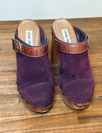 Steve Madden Suede Wooden Platform Mule, Plum
