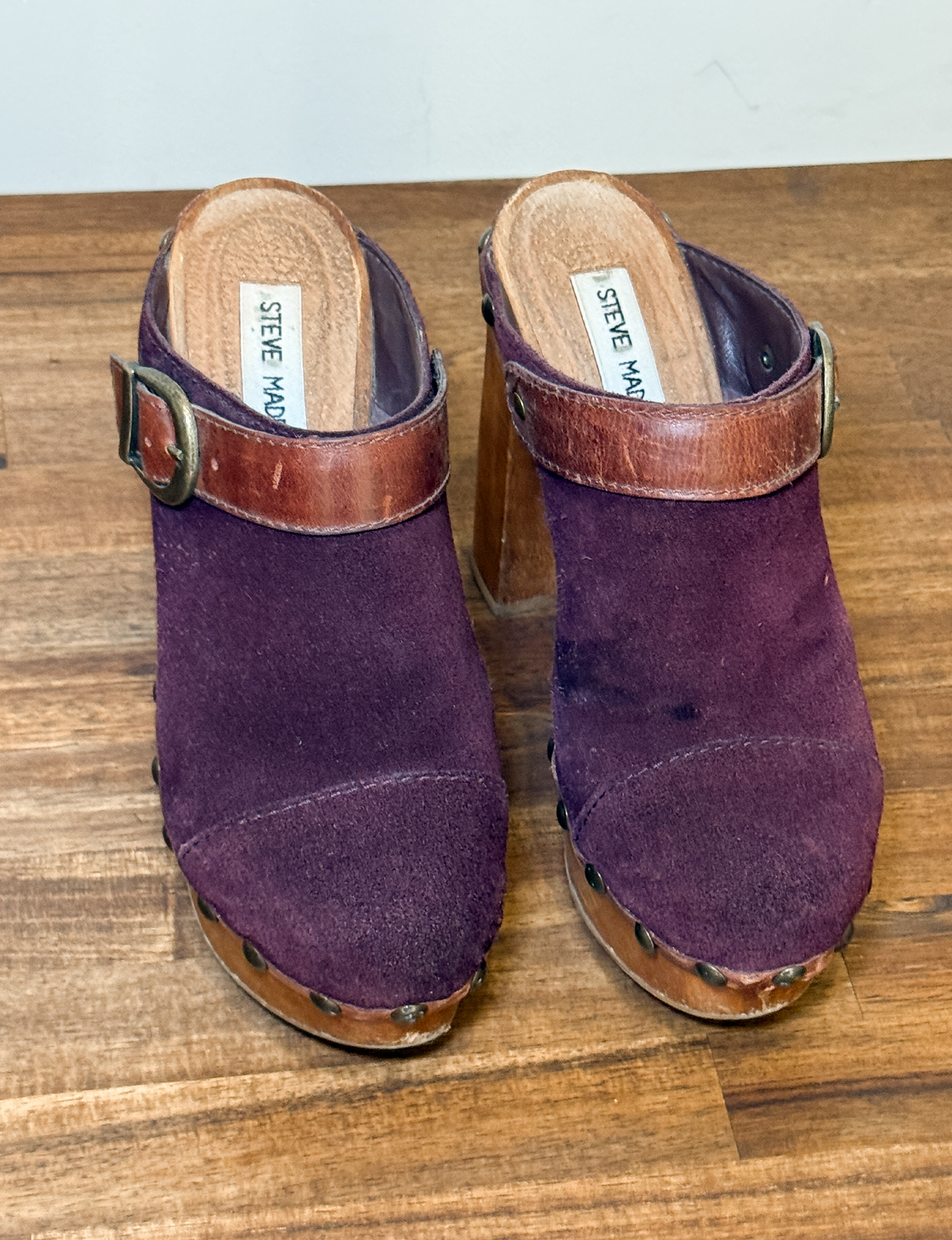 Steve Madden Suede Wooden Platform Mule, Plum