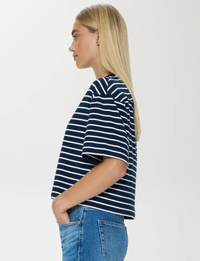 Mae Cropped Tee, Navy/White Stripe