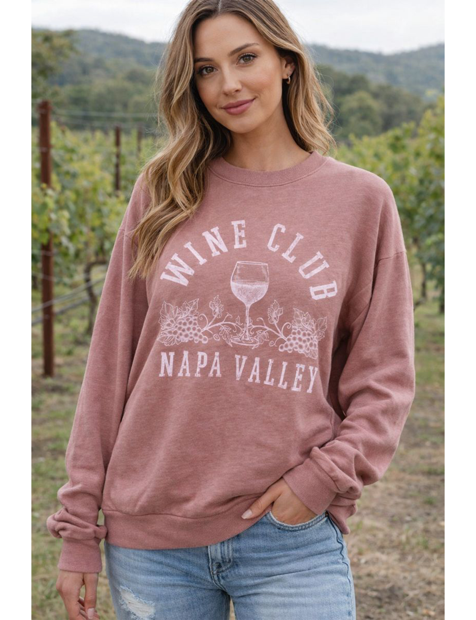 Napa Valley Wine Club Sweatshirt, Sweet Pea Pink