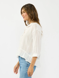 Embroidered Pintuck Top, White