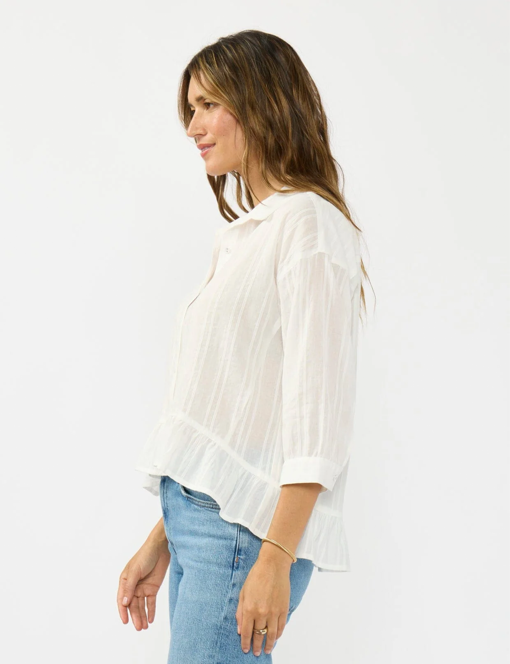 Embroidered Pintuck Top, White
