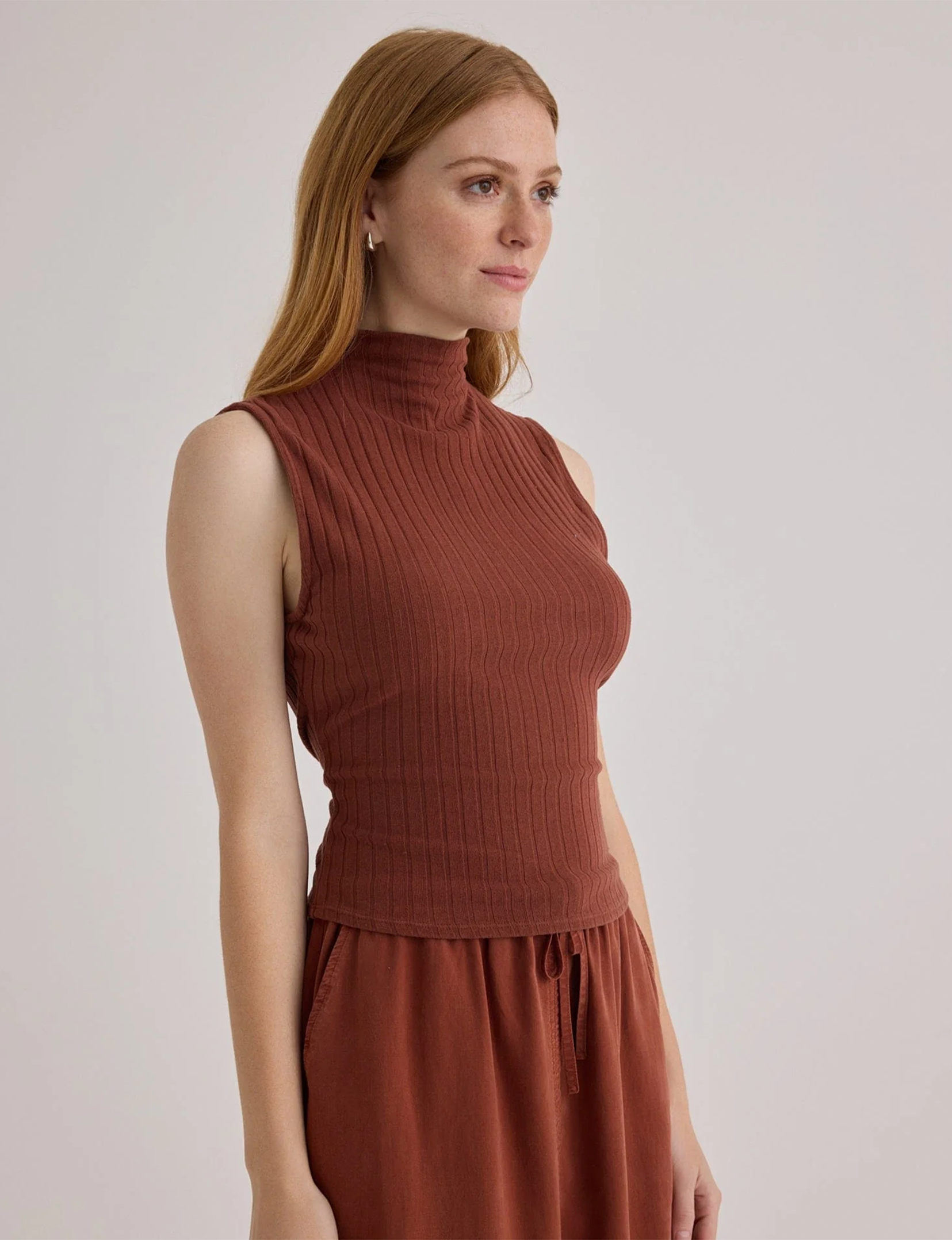 Sleeveless Mock Neck, Autumn Amber