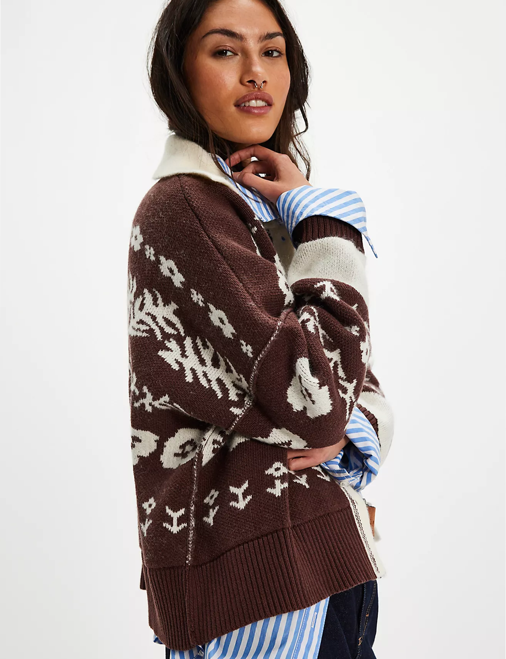 Shelby Cardigan, Chocolate/Combo