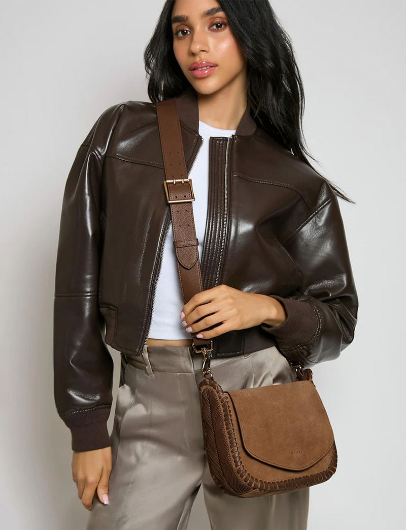 All For Love Saddle Crossbody, Coffee Suede