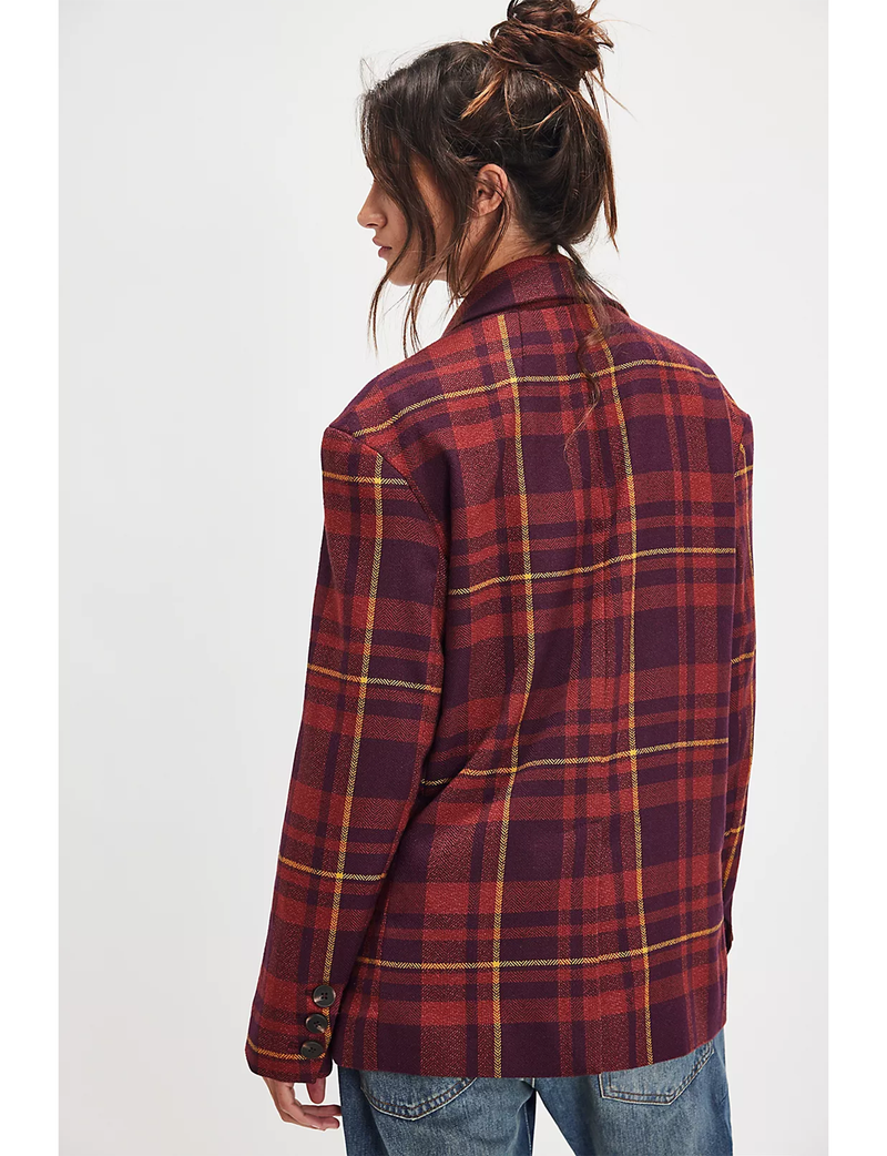 Dean Double Breasted Blazer, Plum/Combo