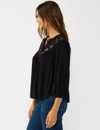 Embroidered Yoke Blouse, Black