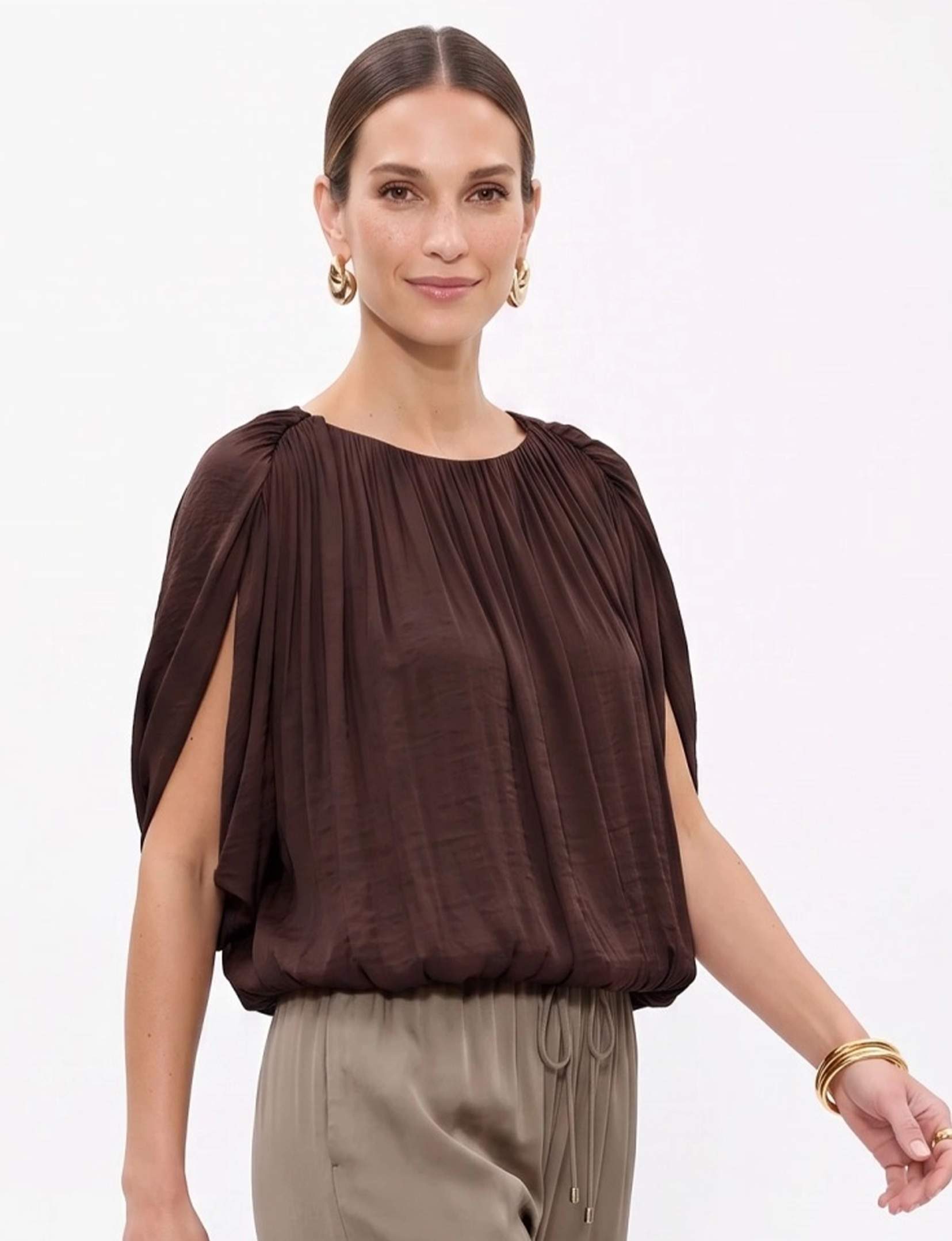 Grecian Drape Blouse, Chocolate