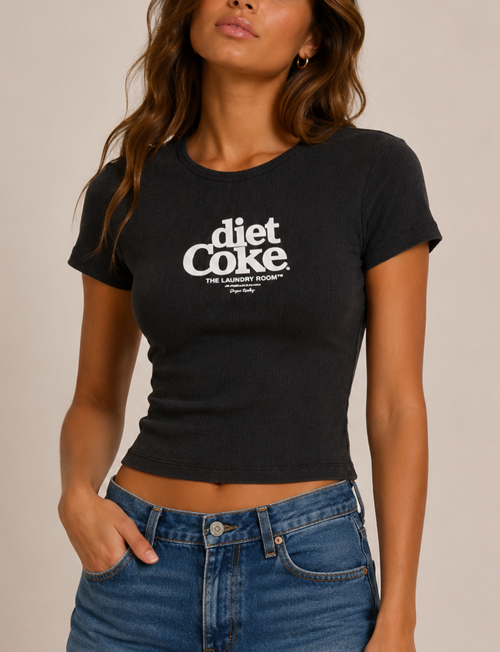 Diet Coke Baby Tee, Black/Snow