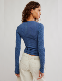 So Soft Seamless Modal Cable Long Sleeve, Vintage Indigo