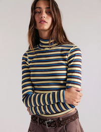 Good Good Stripe Turtleneck, Yellow/Combo