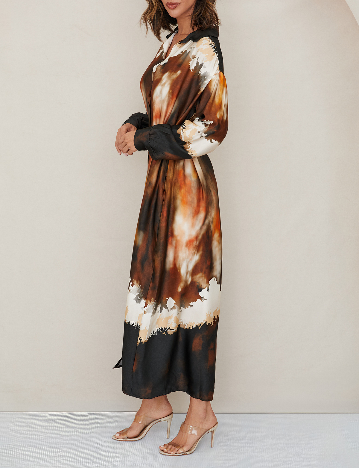 Bleeding Ink Dress, Ivory/Chocolate