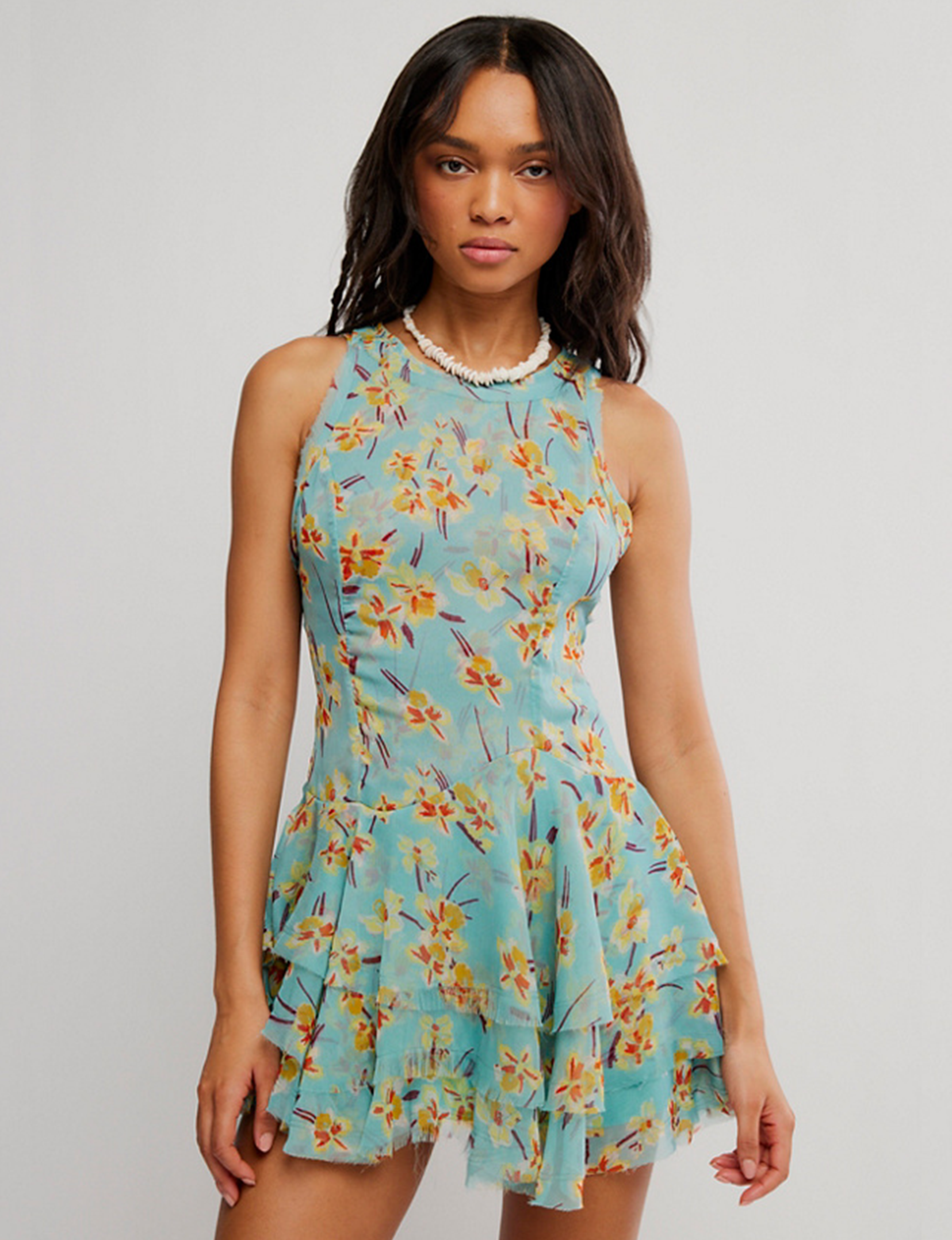 Raven Printed Mini Dress, Aqua/Combo