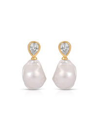 Freshwater Heirloom Earrings, Gold/Crystal