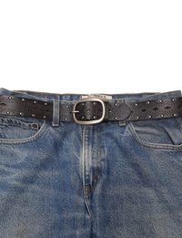 Distressed Leather Studded Belt, Vintage Black