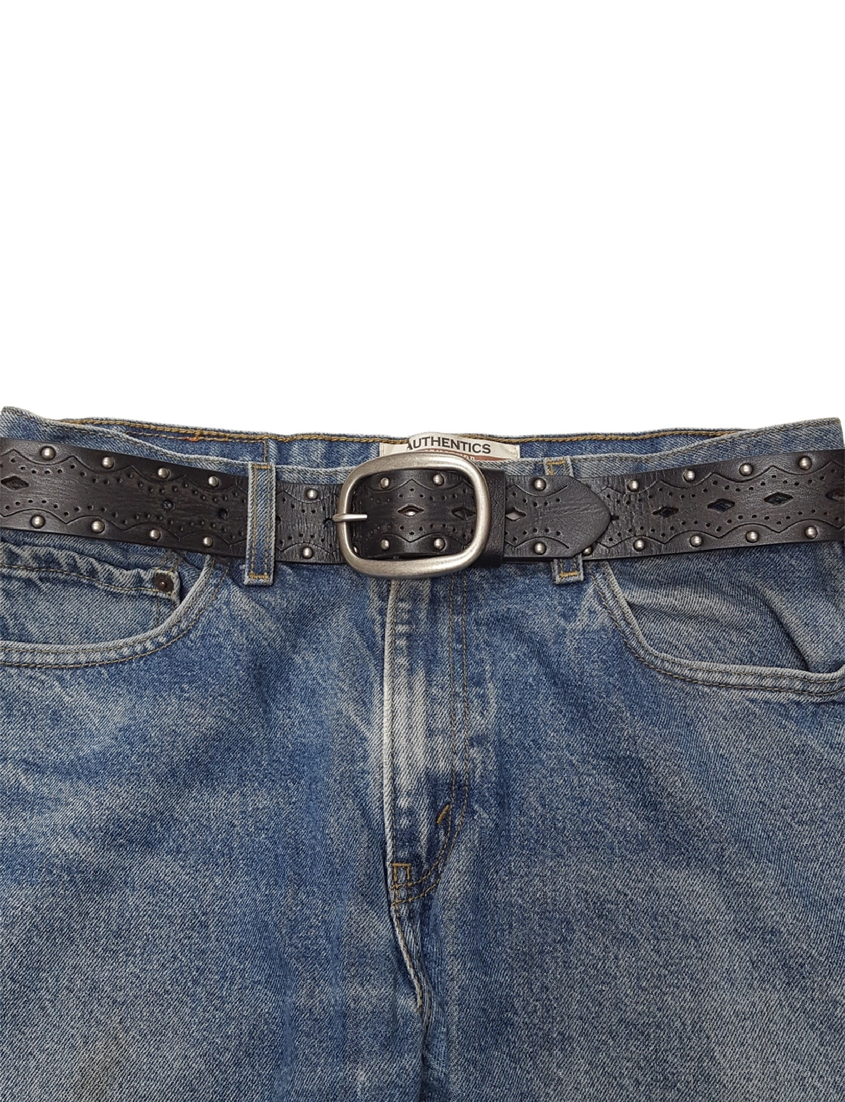 Distressed Leather Studded Belt, Vintage Black