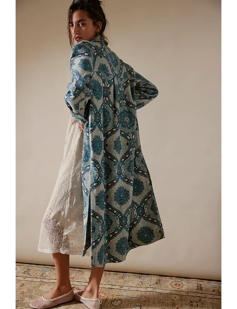 Brick Lane Jacquard Maxi Shirt Jacket, Blue/Combo
