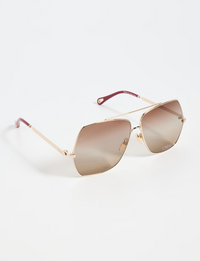 Square Temple Sunglasses, Gold/Brown