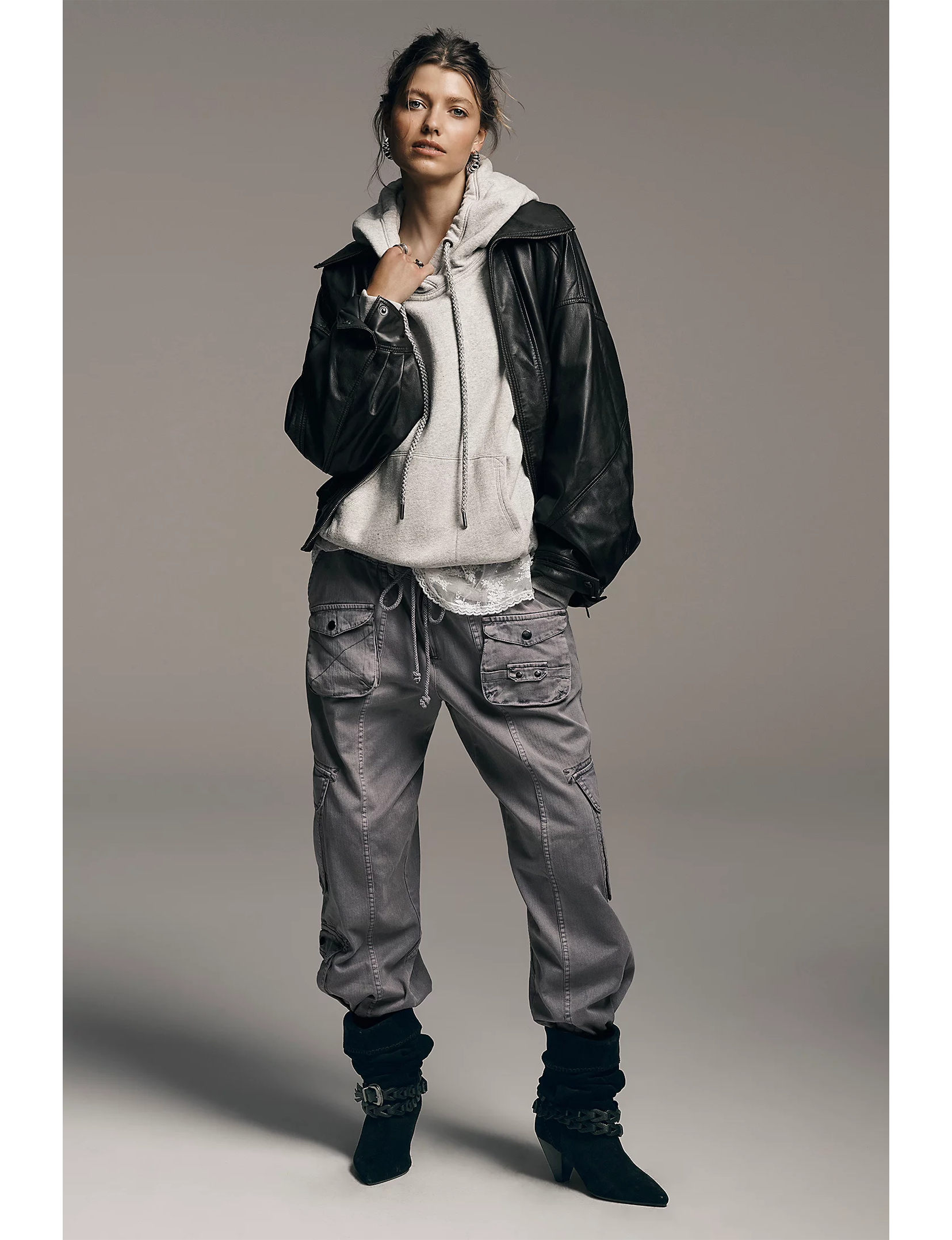 Bridget Belt Slouch Boot, Faded Black Suede