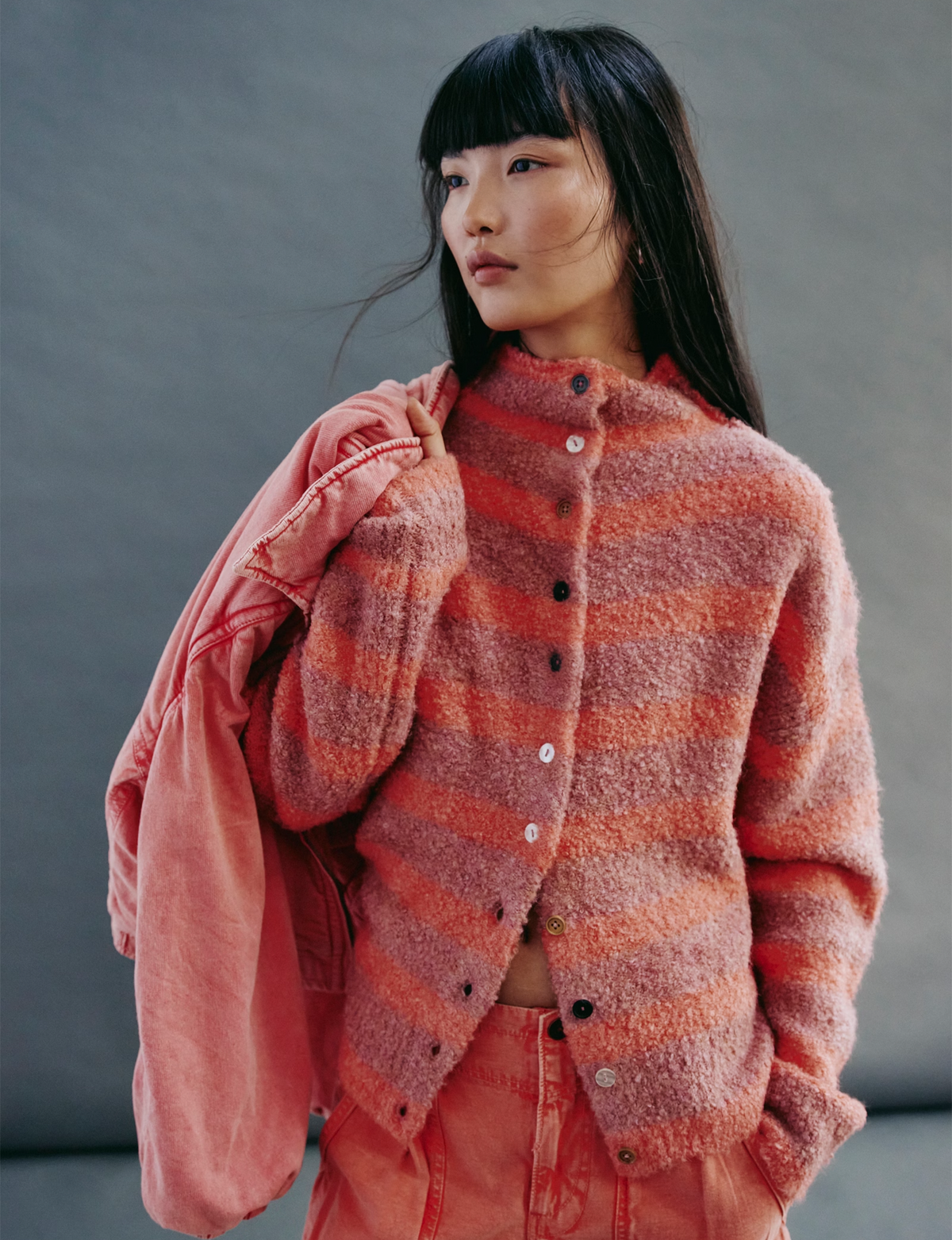 WTF Button Collection Cardi, Peach/Combo